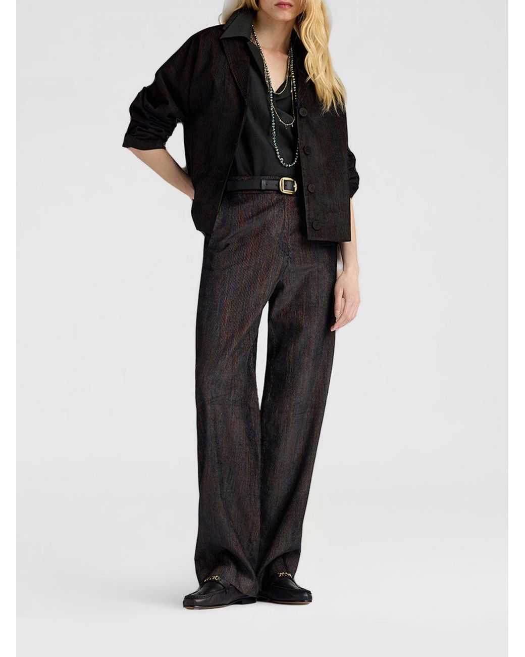 Momoní Black MomonÌ Frost High-Waisted Straight Wide Leg Trousers