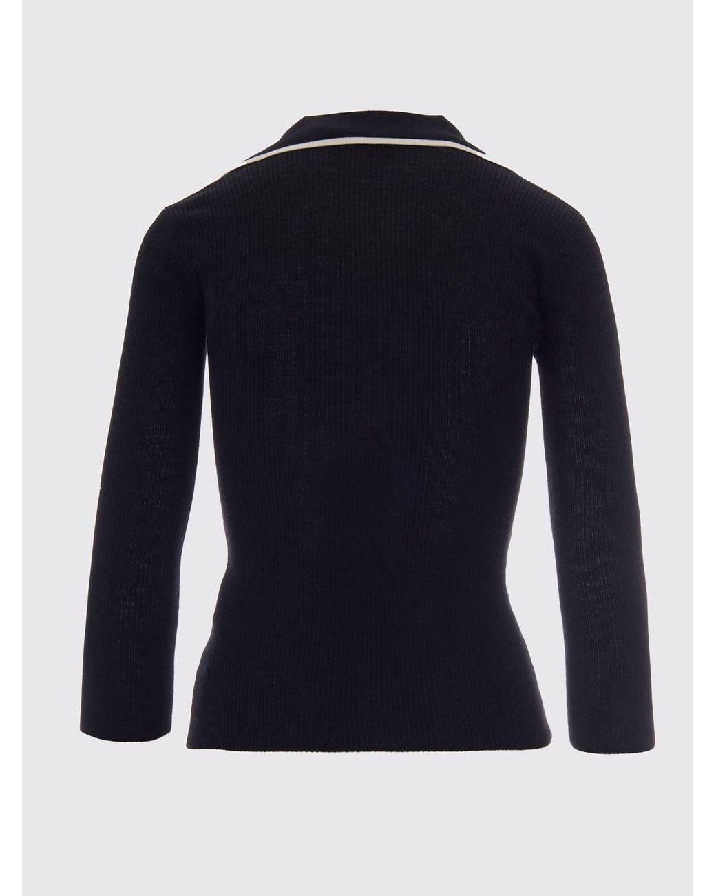Elisabetta Franchi Black Slim Fit Long-Sleeved Ribbed Knitted Polo Shirt