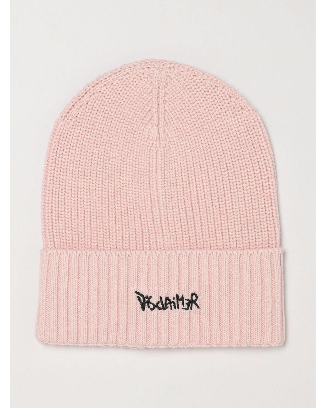 DISCLAIMER Pink Knitted Cotton Beanie With Embroidered Logo And Cuff for men