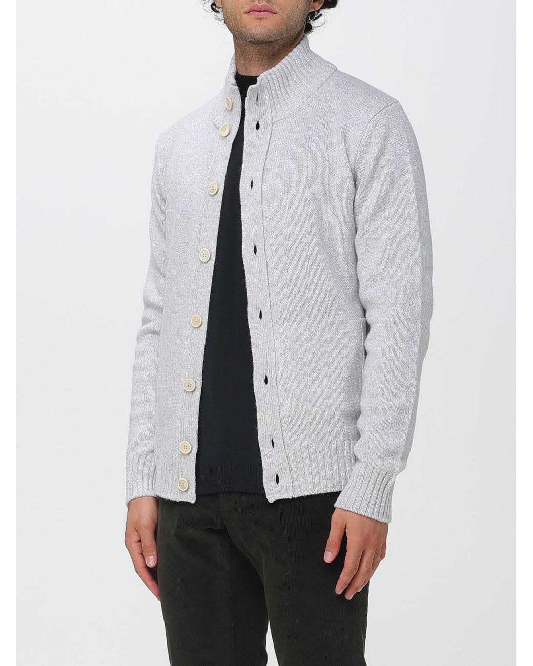 Zanone Gray Virgin Wool Turtleneck Cardigan With Buttons for men