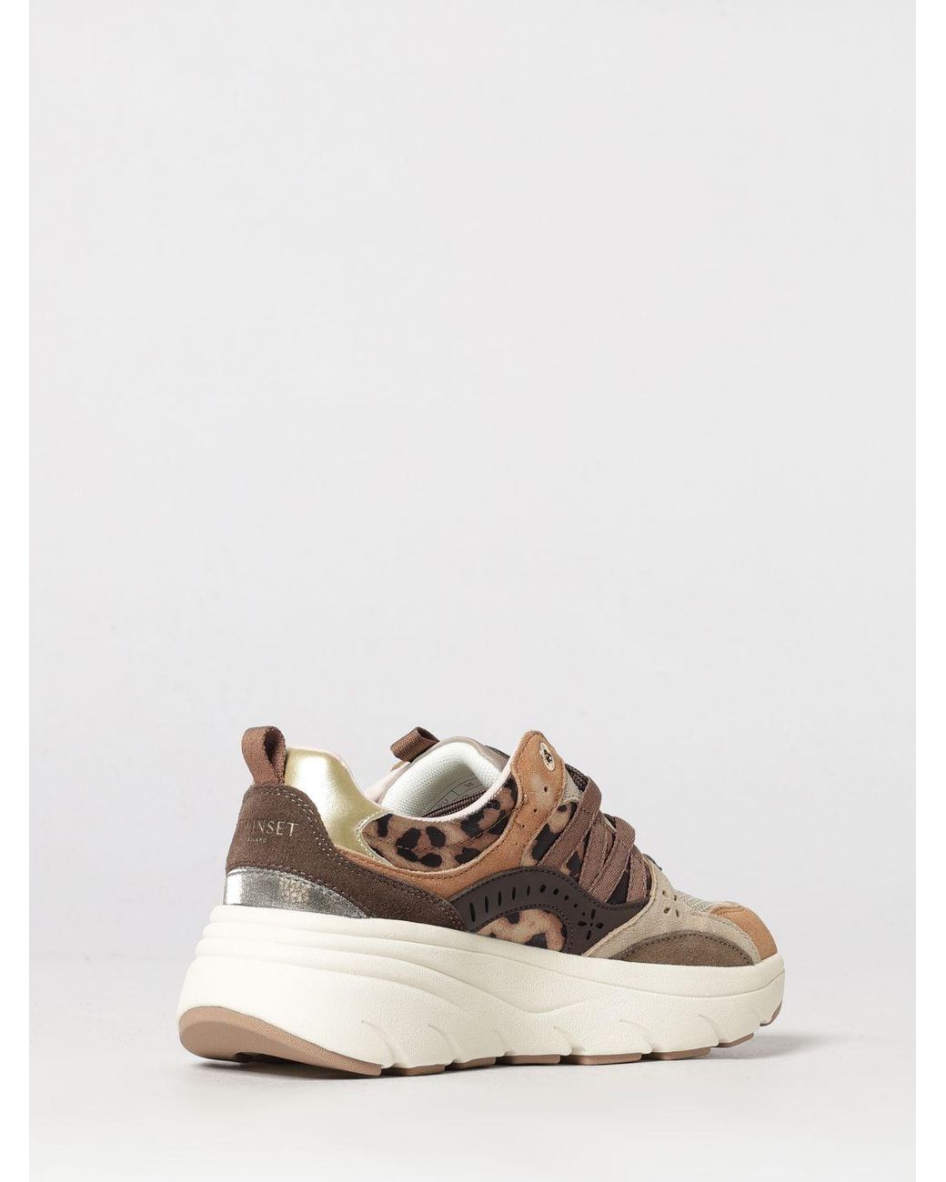 Twinset Natural Animal Print Leather And Mesh Sneakers With Double Pull-Tab