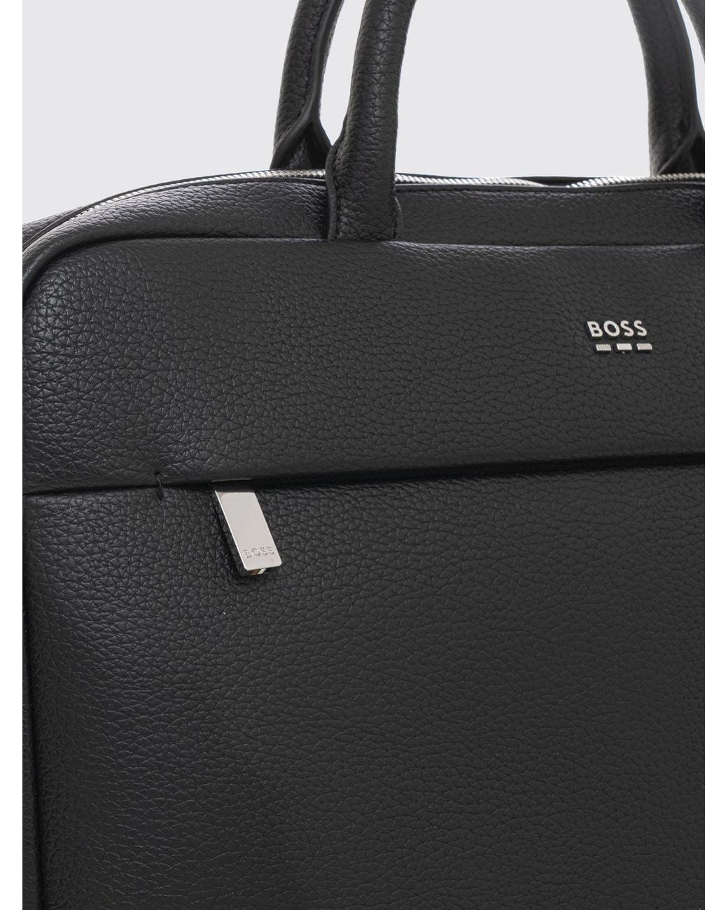 Boss Black Grained Faux Leather Briefcase With Removable Strap for men