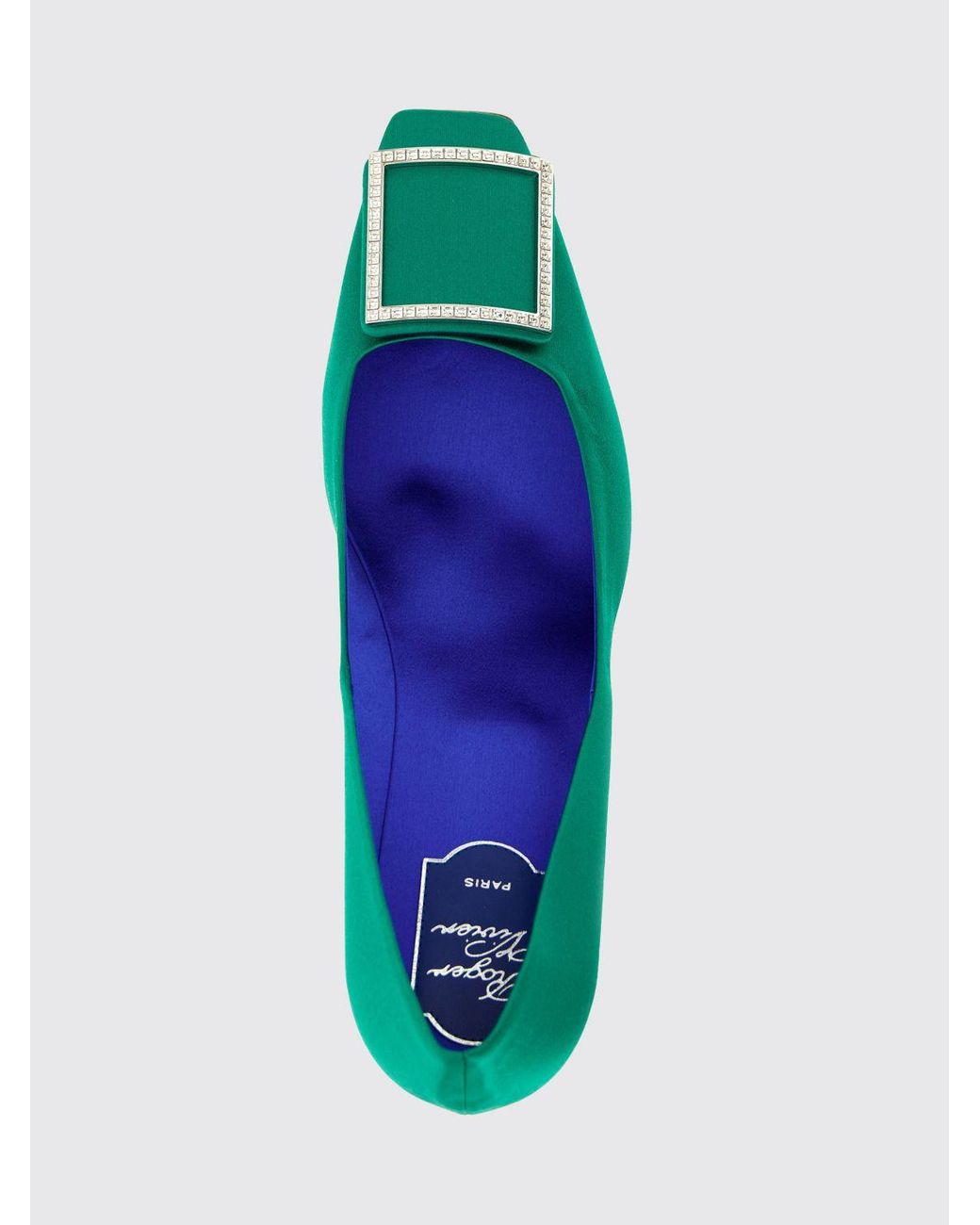 Roger Vivier Green Trompette Satin Pumps With Jewel Buckle