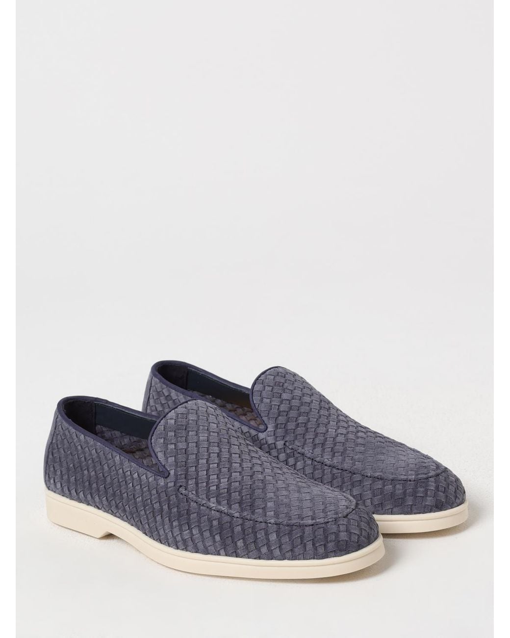 Doucal's Blue Woven Suede Loafers for men