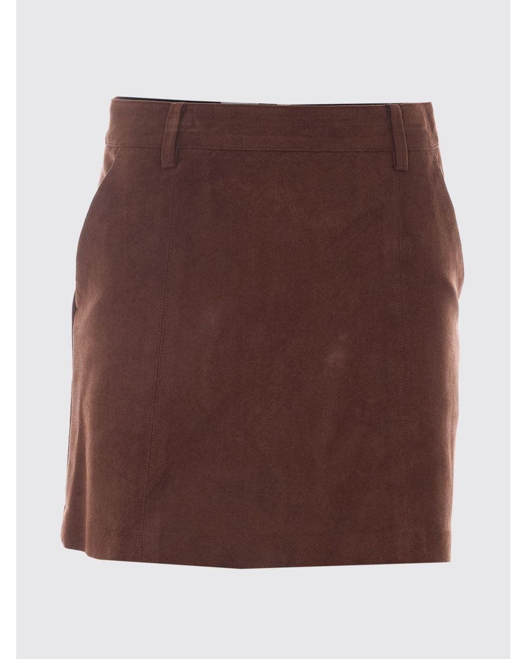 DUNST Brown High-Waisted Suede-Effect Technical Fabric Pencil Mini Skirt