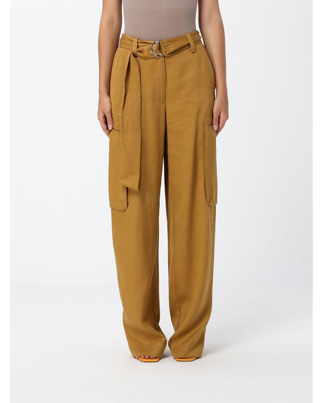 Twinset Yellow Lyocell Cargo Trousers