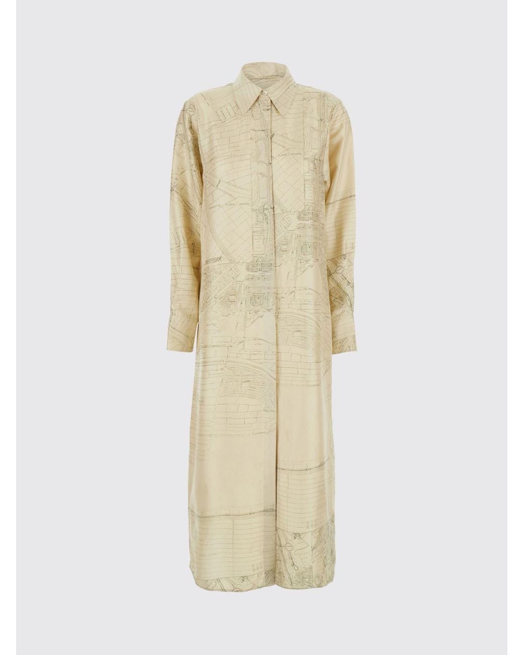 Rohe Natural Midi Silk Chemisier Dress With A Graphic Print And Long Sleeves