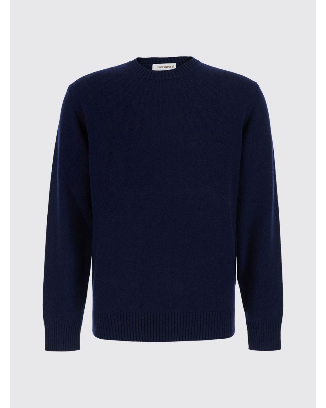 Kangra Blue Wool And Cashmere Blend Crewneck Sweater With Ribbed Trims for men