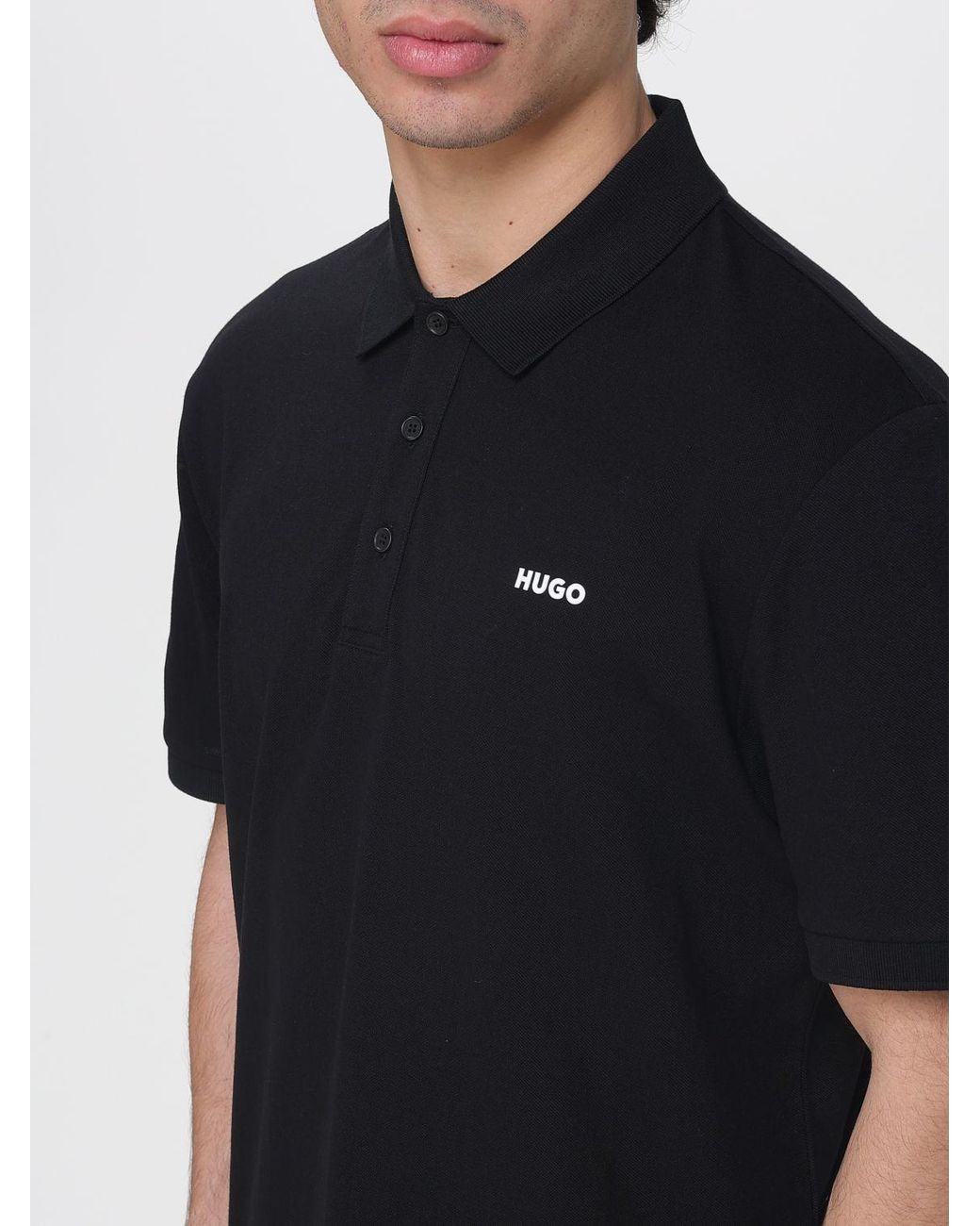 HUGO Black Cotton Polo Shirt for men