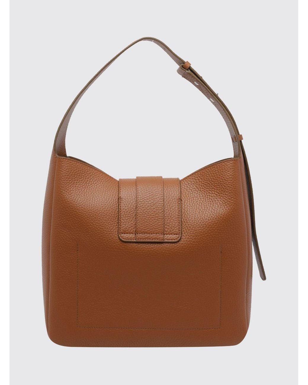 Hogan Brown Trend Hammered Calfskin Shoulder Bag With Adjustable Handle