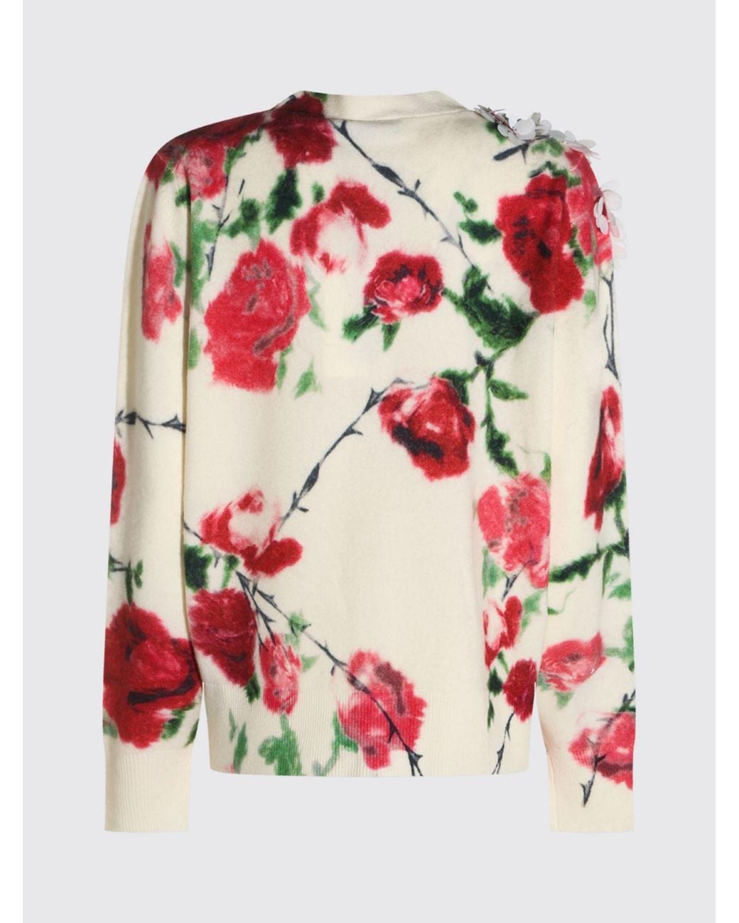 Blumarine Red Wool And Cashmere Cardigan With Floral Embroidery And Sequins