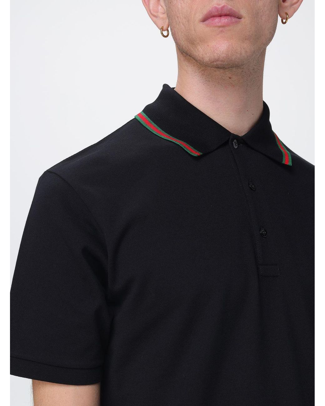 Gucci Black Short-Sleeved Cotton Polo With Web Detail And Contrast Trim for men