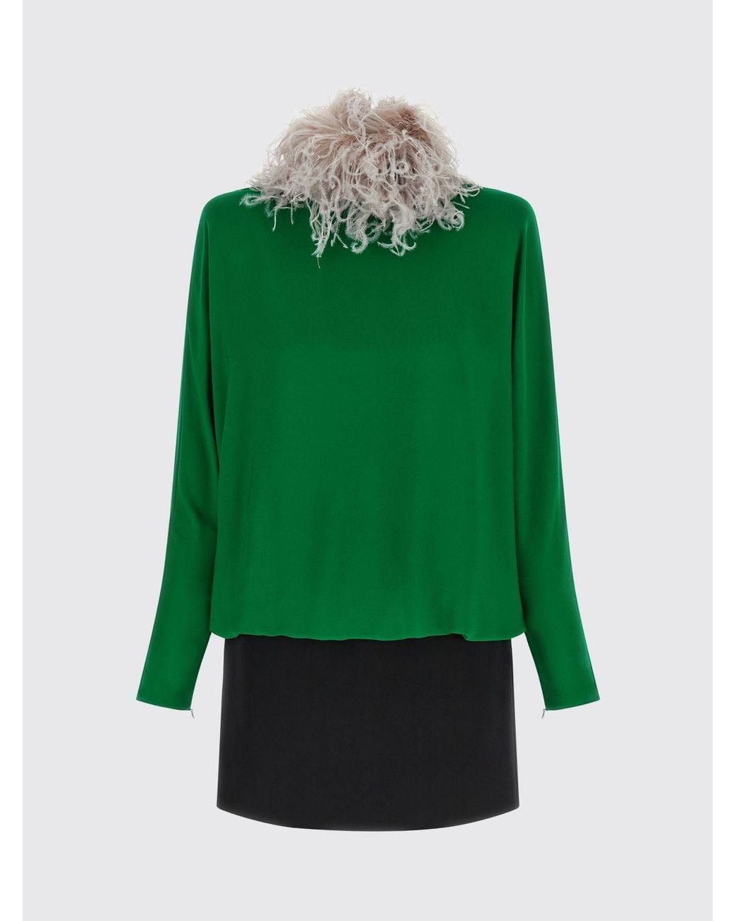 Valentino Garavani Green Sheath Silk Mini Dress With High Neck And Decorative Feathers