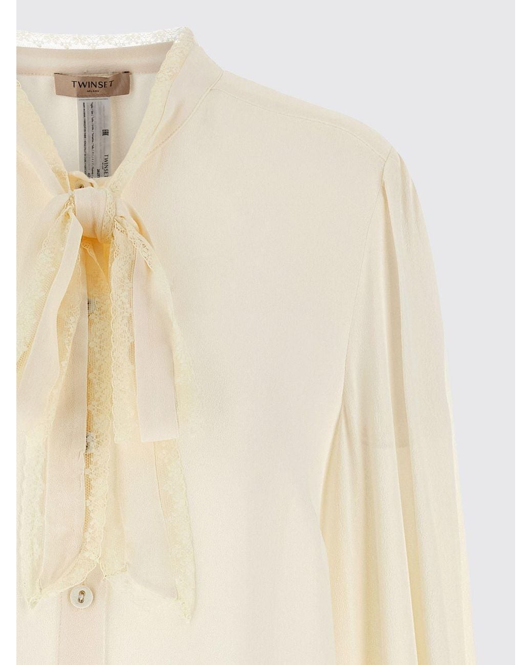 Twinset Natural Viscose Blouse With Pussy-Bow Collar And Lace Inserts