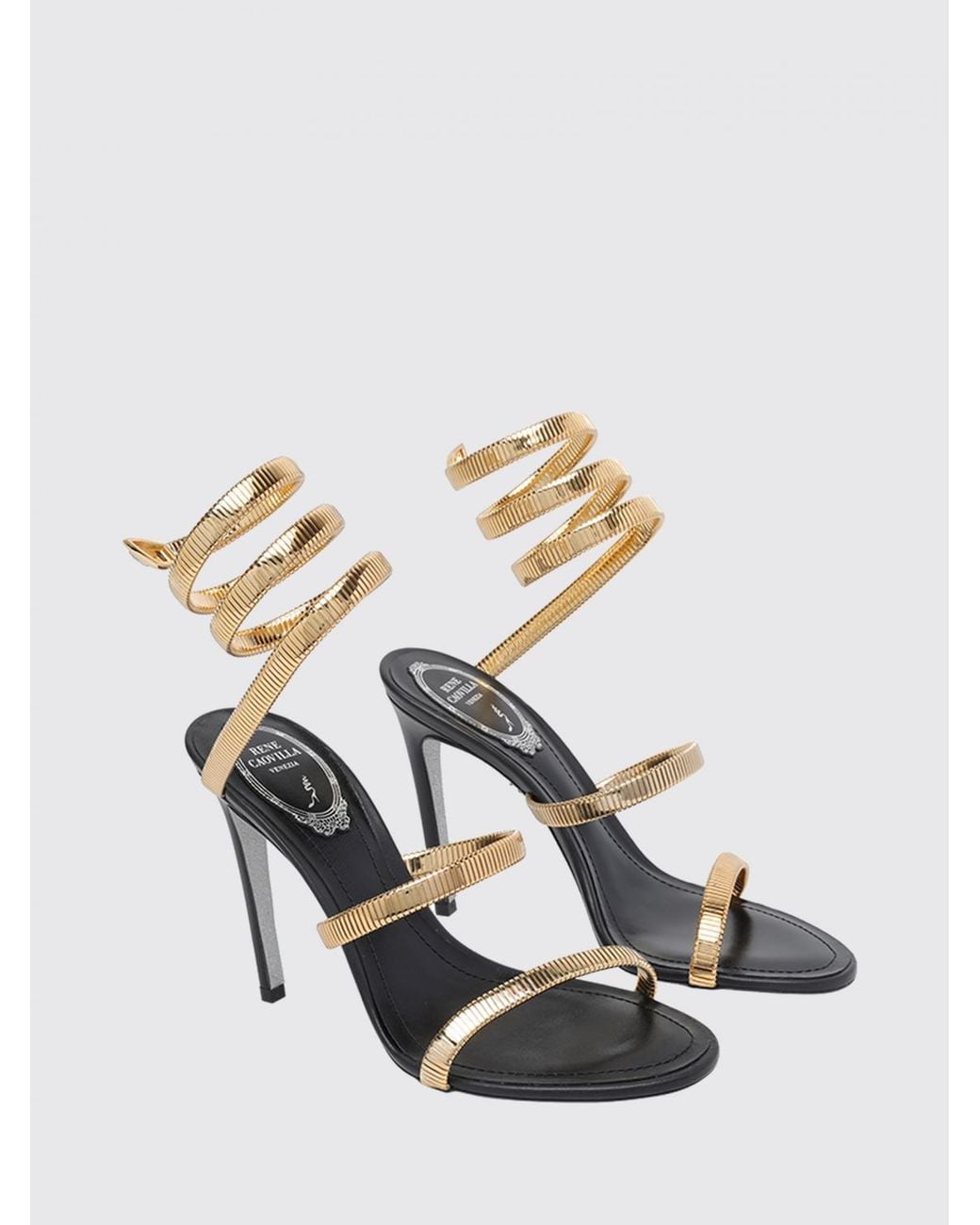 Rene Caovilla Metallic Juniper Stiletto Sandals With Iconic Snake Strap