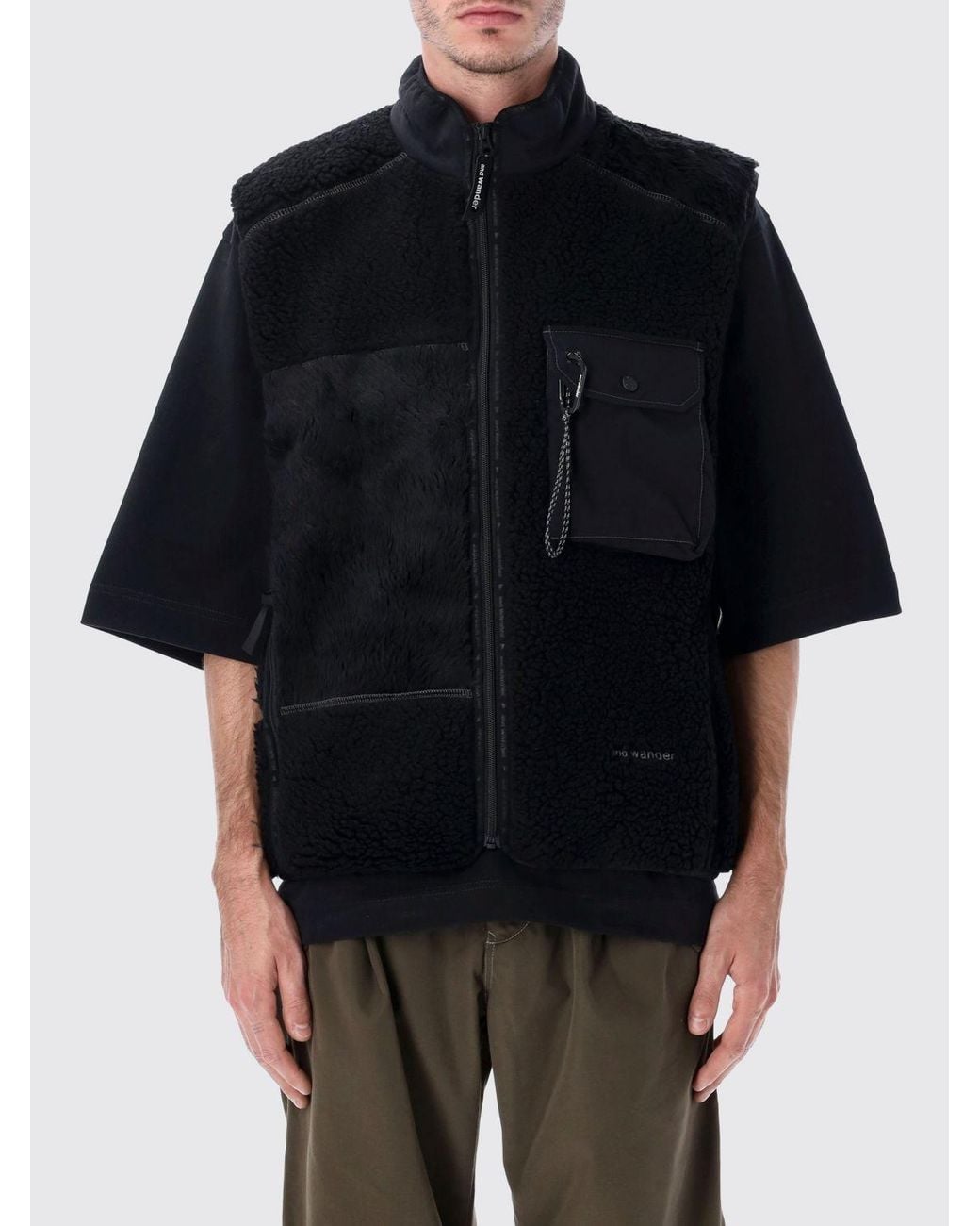 And Wander Black Technical Wool-Blend Gilet With High Neck And Zip Pockets for men