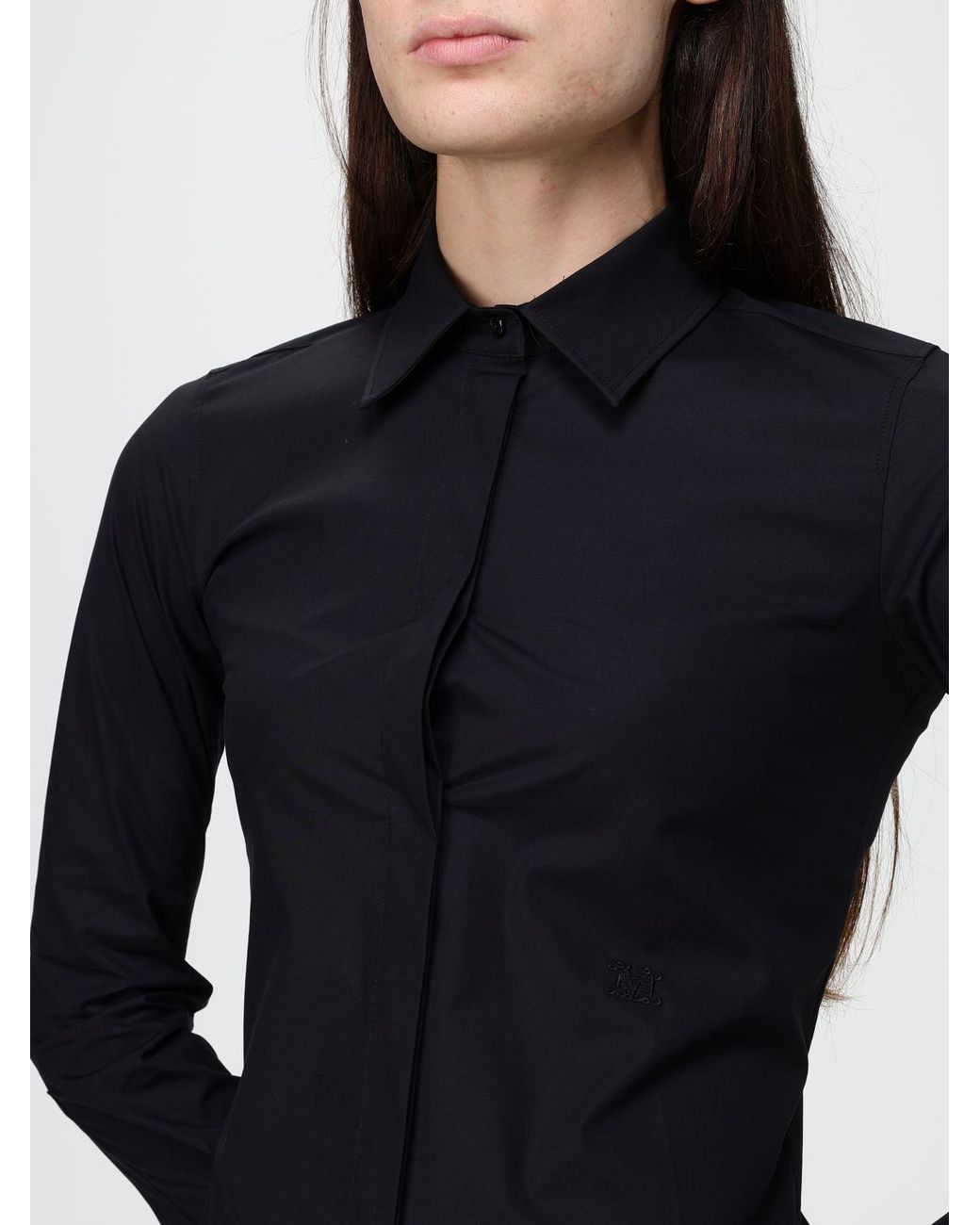 Max Mara Blue Slim Fit Stretch Cotton Shirt With Concealed Placket