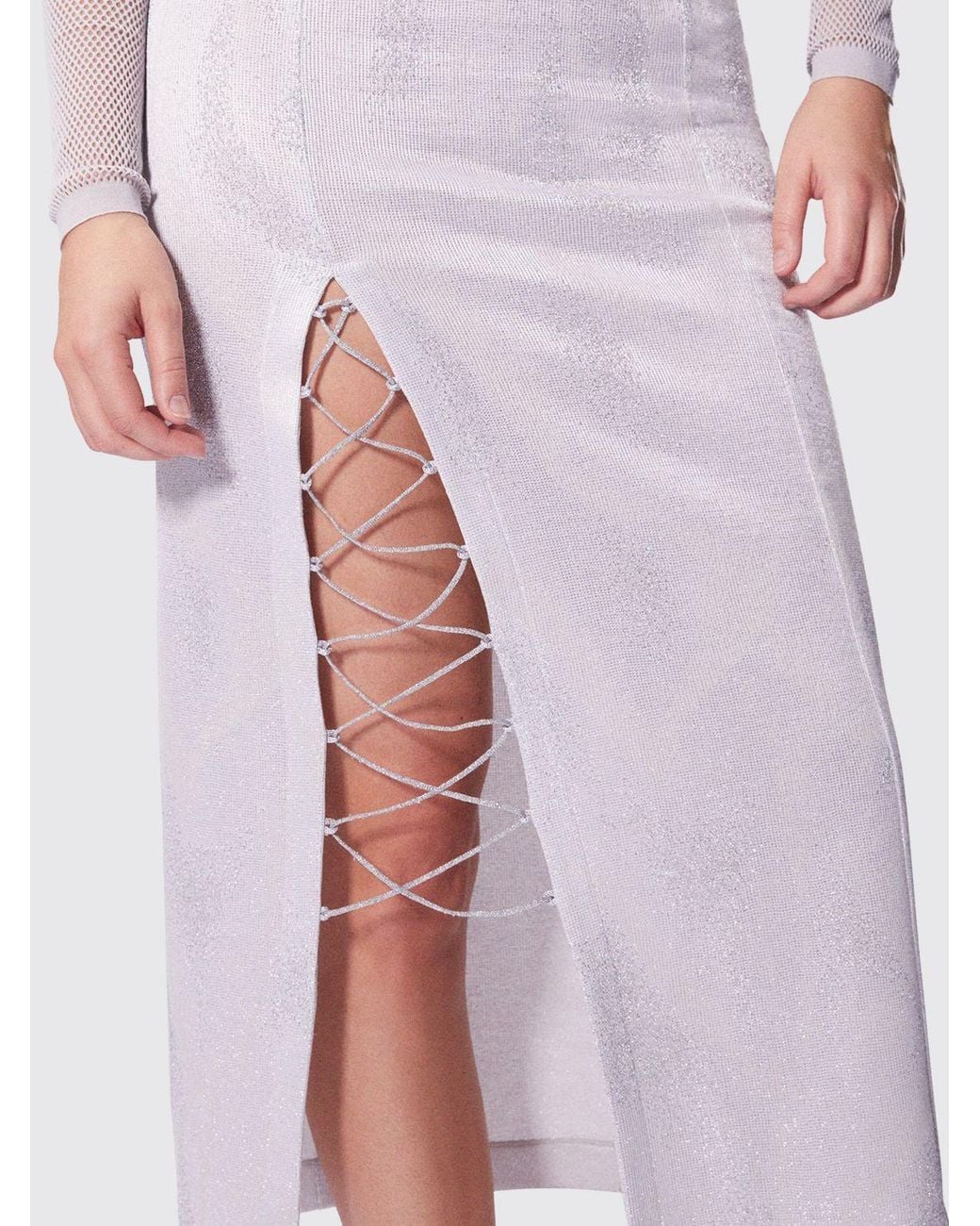MACCAPANI Purple Glitter Cotton Blend Pencil Skirt