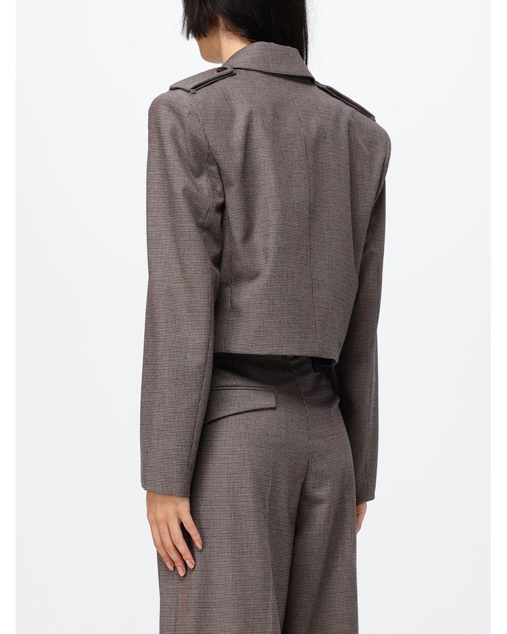 Pinko Gray Cropped Single-Breasted Houndstooth Wool Blend Blazer