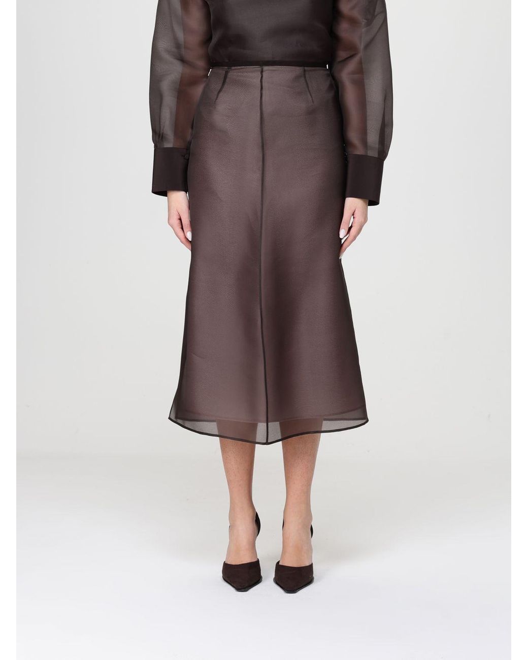 Agnona Brown Silk Midi Skirt