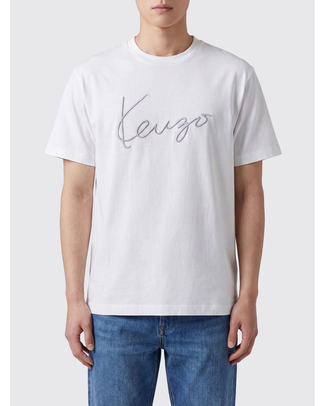 KENZO White Contrasting Logo Cotton T-Shirt for men