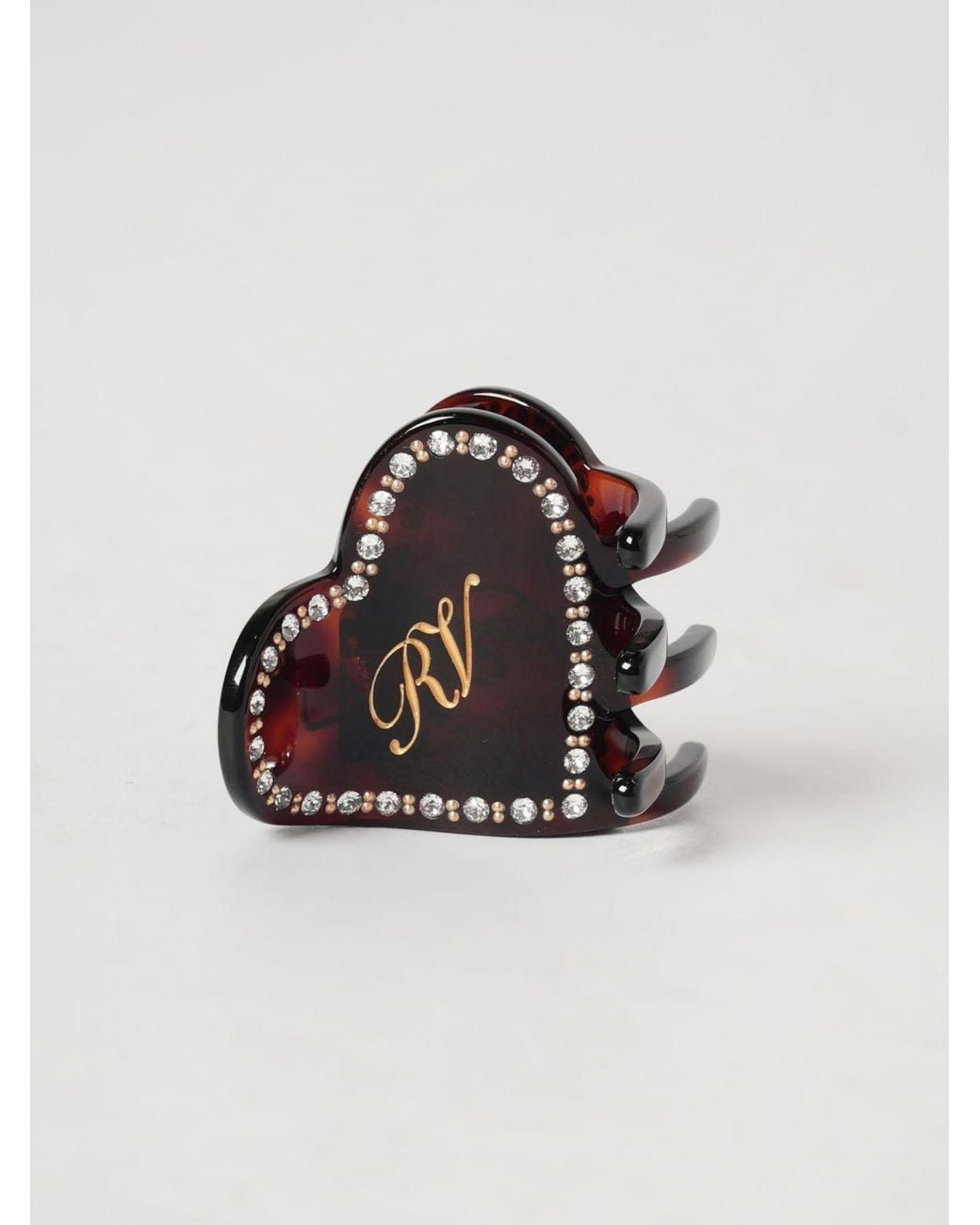 Roger Vivier Brown Acetate Hair Clip With Set Rhinestones