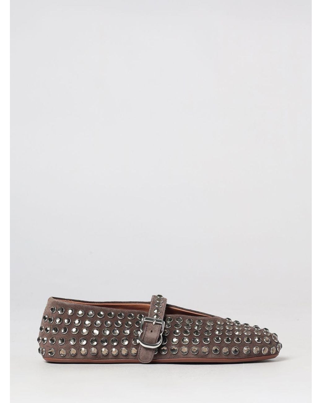 Alaïa Brown Suede Mary Jane Ballet Flats With Rhinestone Application