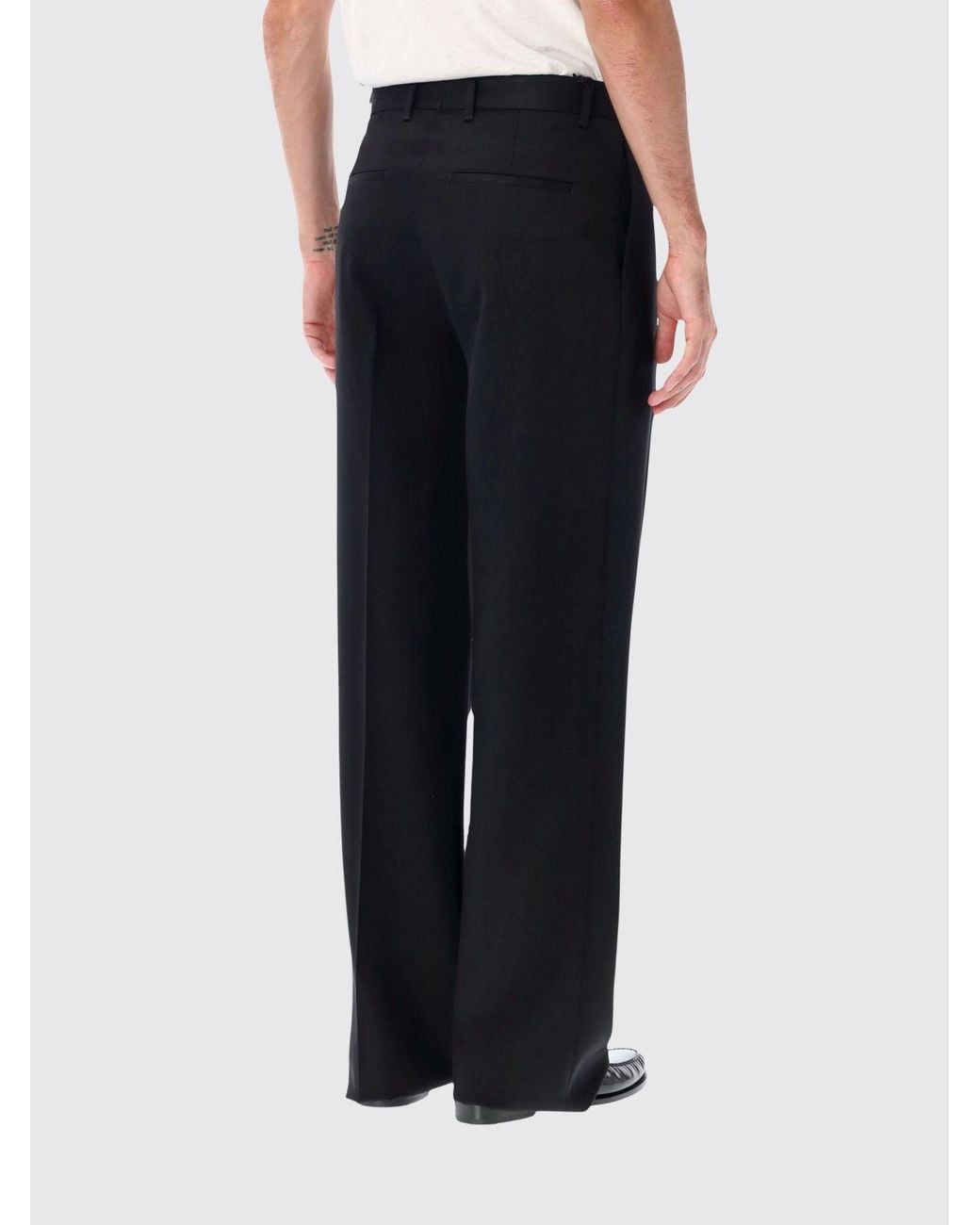 Lardini Black Pure Virgin Wool Wide-Leg Trousers With Darts And Mid-Rise Waist for men