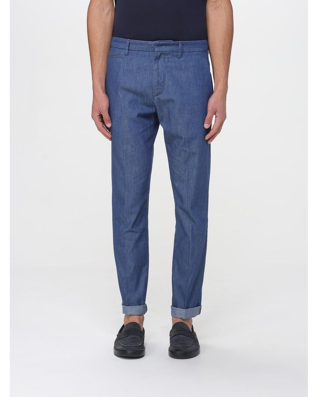 Dondup Blue Cotton Chino Trousers for men