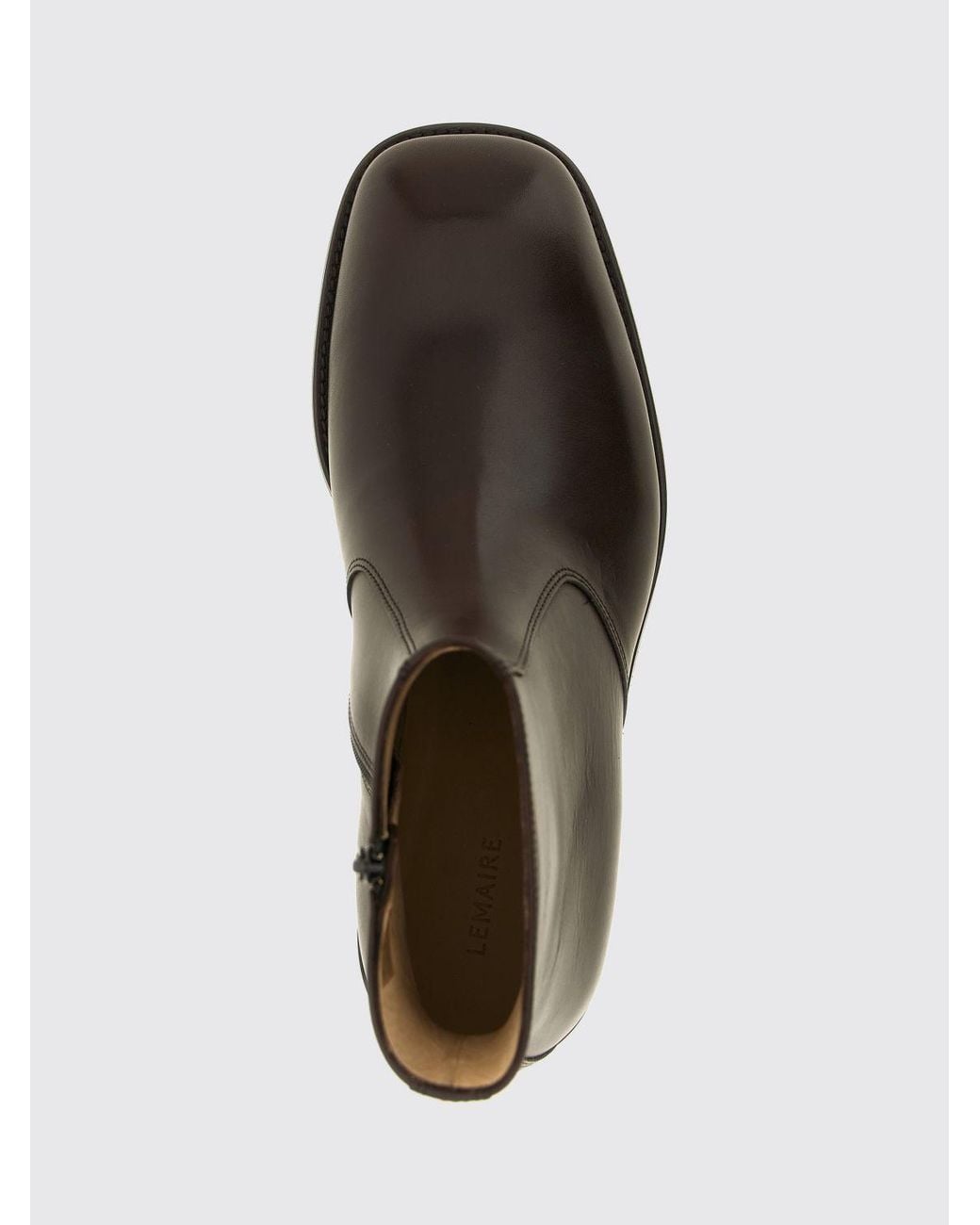 Lemaire Brown Smooth Lamb Leather Ankle Boots With Rounded Toe And Side Zip for men