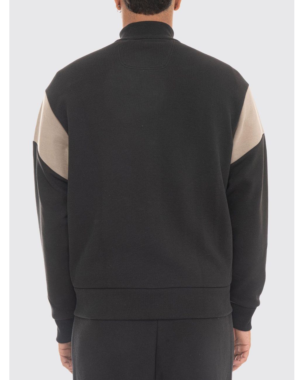 Boss Black Mock Neck Zip-Up Cotton Jumper With Contrast Tipping for men