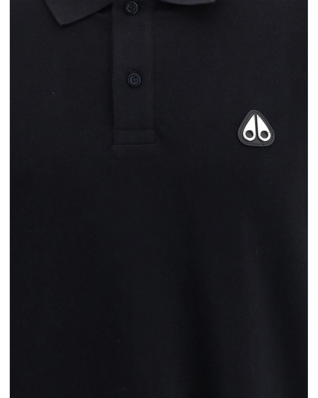 Moose Knuckles Black Short-Sleeve Cotton Polo Shirt With Applied Logo Patch for men