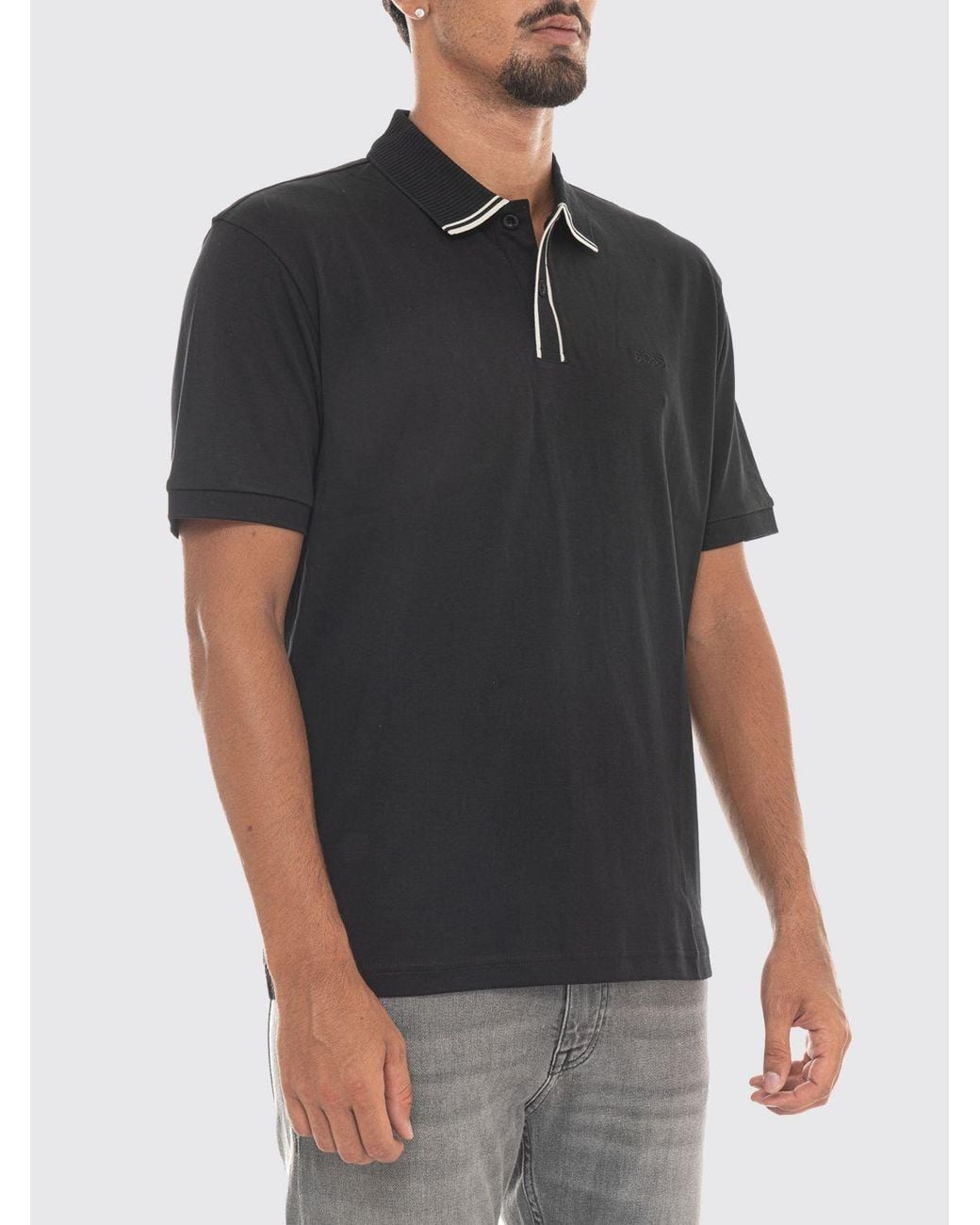 Boss Black Short-Sleeved Cotton Polo Shirt With Contrast Tipping for men