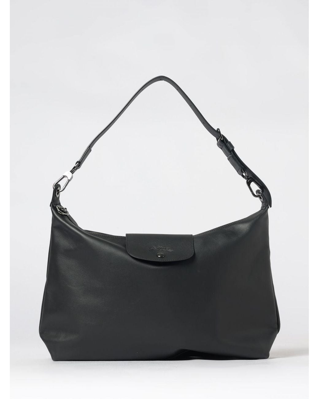 Longchamp Black Le Pliage Xtra Large Calfskin Leather Shoulder Bag With Logo