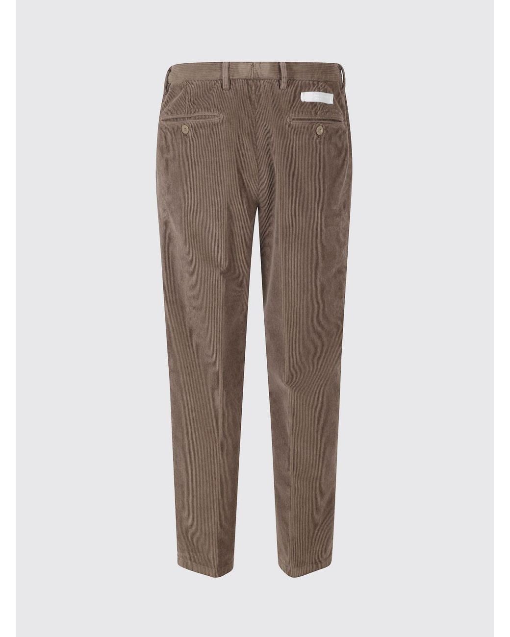 Briglia 1949 Gray Slim Fit Pleated Corduroy Chino Trousers for men