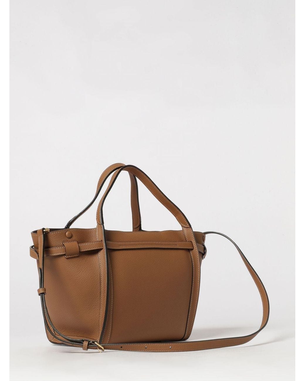 Tod's Brown T Signature Grained Leather Handbag With T Timeless Logo