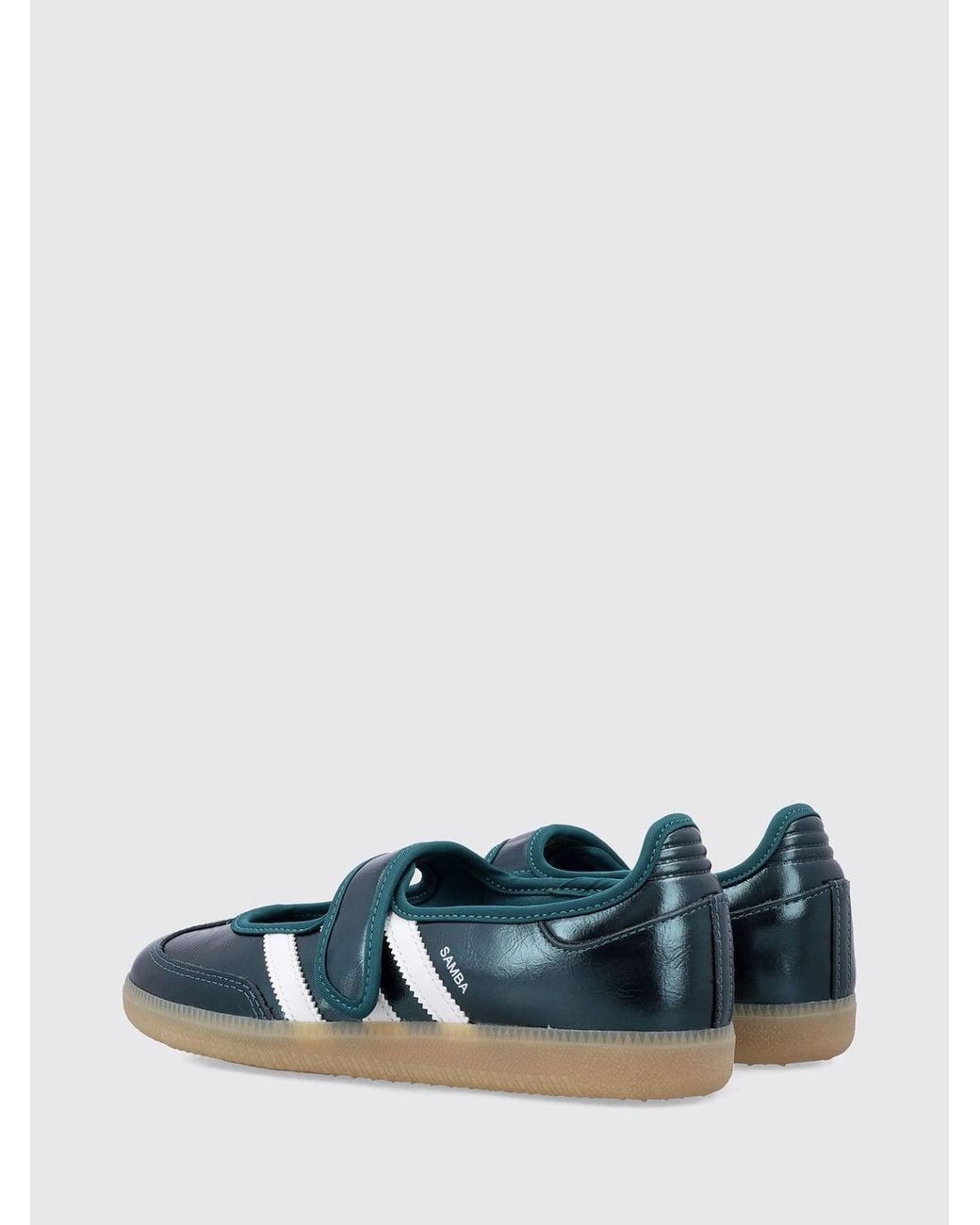 Adidas Originals Blue Samba Jane Laminated Leather Mary Jane Flats With Velcro Strap