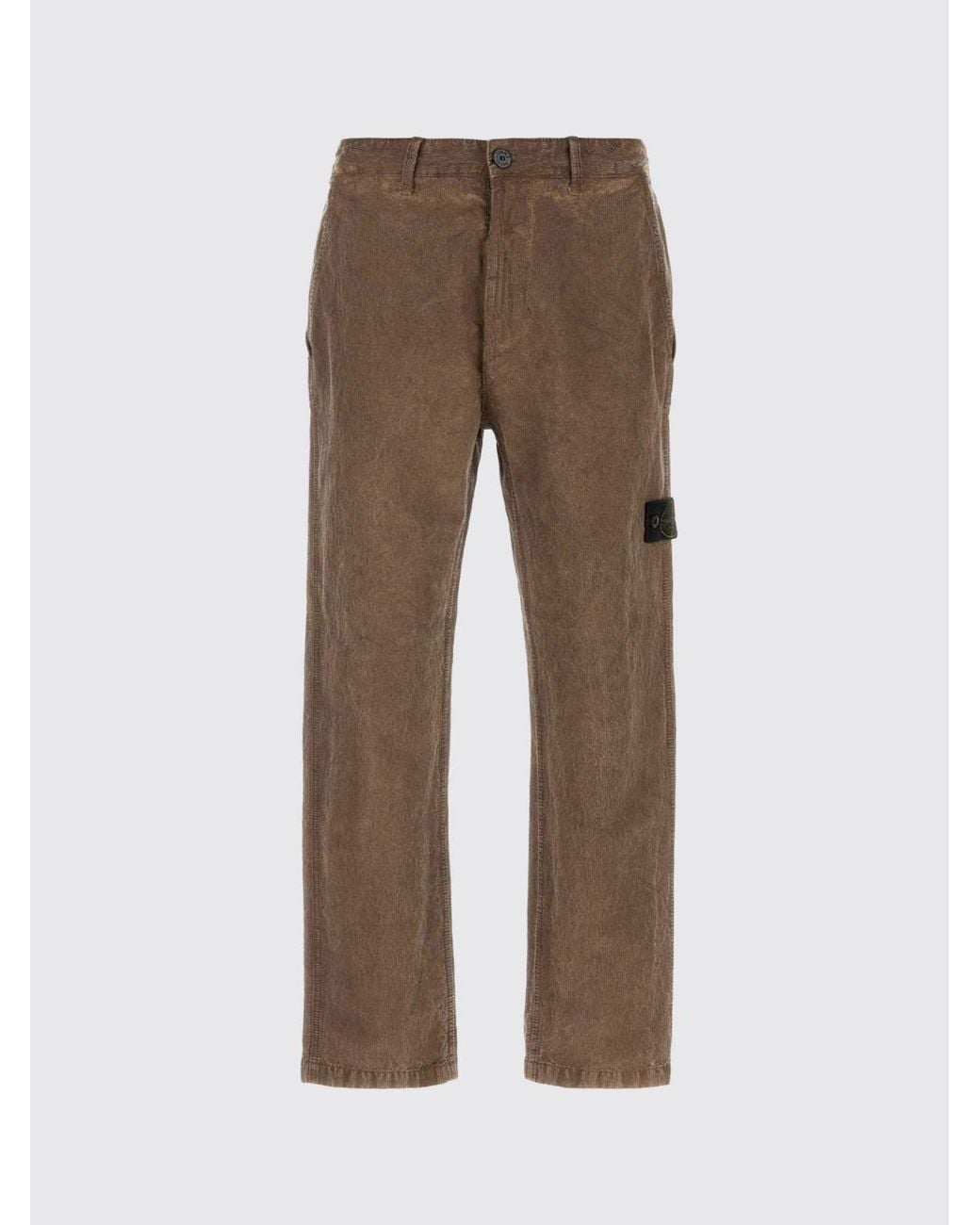 Stone Island Gray Slim Fit Corduroy Chino Trousers With Compass Logo Patch for men