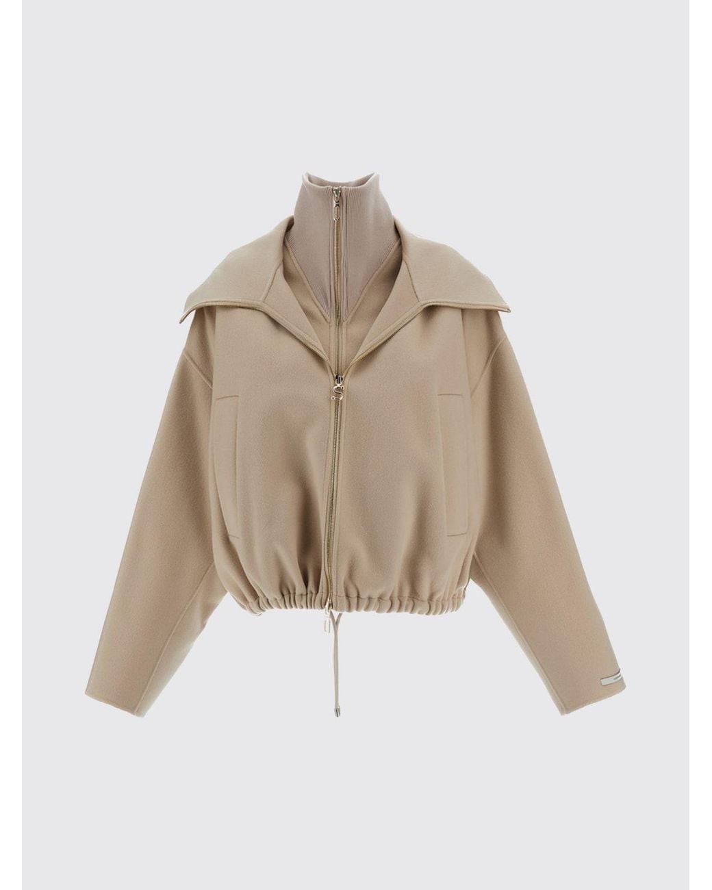 Sportmax Natural Wool Bomber Jacket With High Neck And Zip Fastening