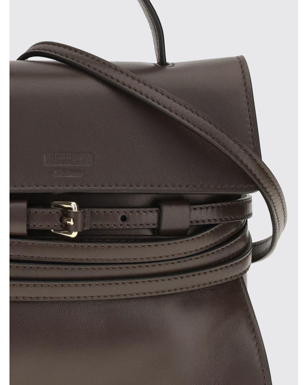 Moschino Couture Brown Tie Me Leather Mini Handbag With Shoulder Strap