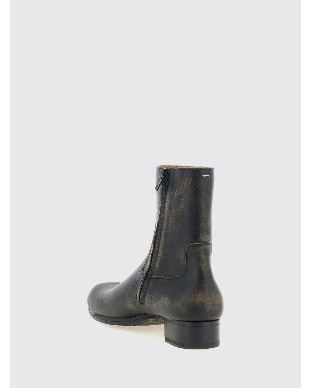 Maison Margiela Black Distressed Leather Ankle Boots With Square Toe And Side Zip for men
