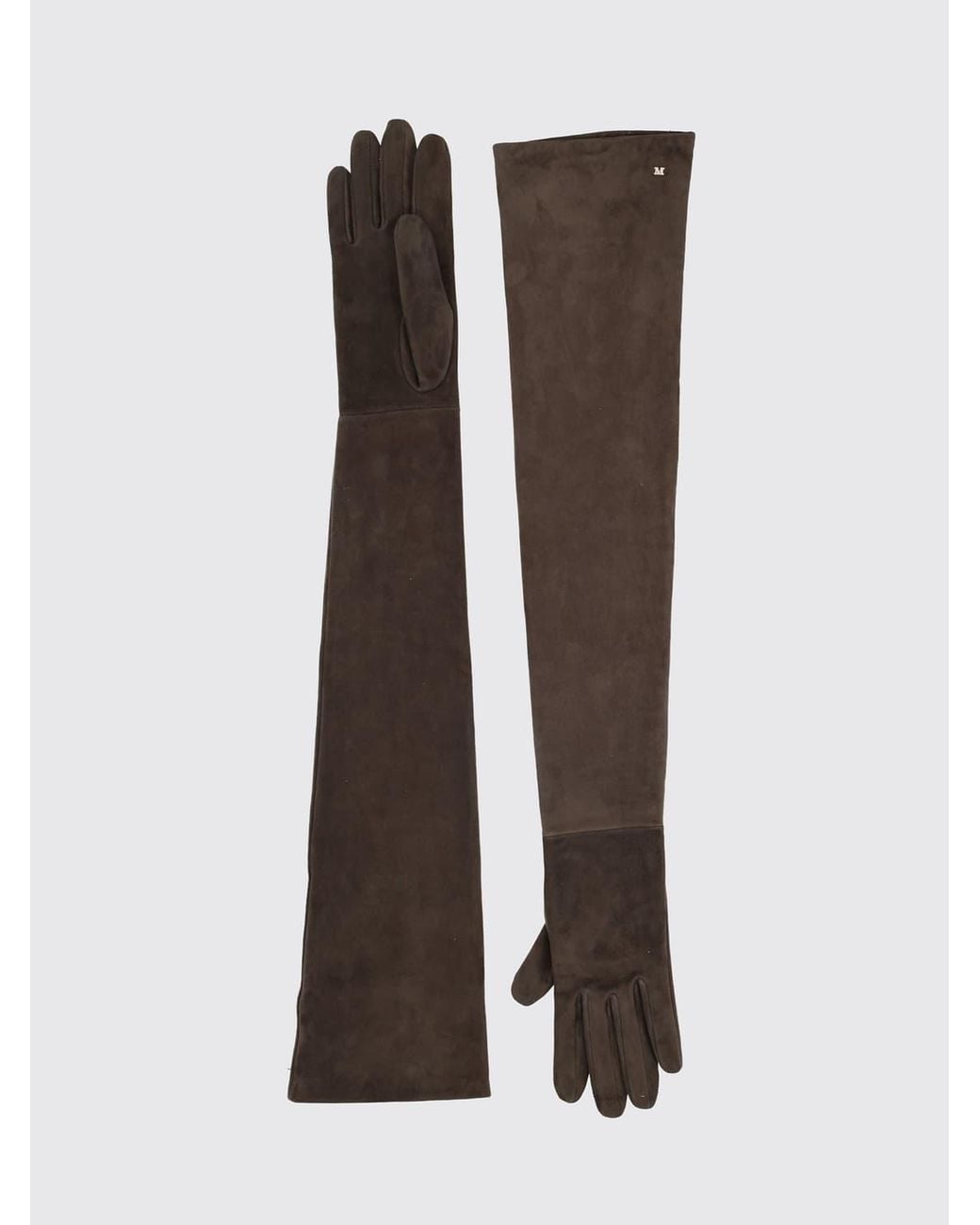 Max Mara Brown Long Suede Lambskin Gloves With Logo