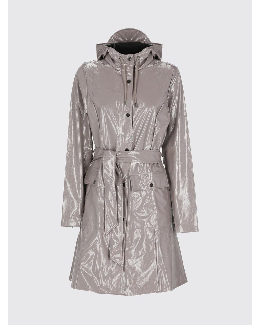 Rains Gray Waterproof Hooded Trench Coat With A Tie-Belt Waist