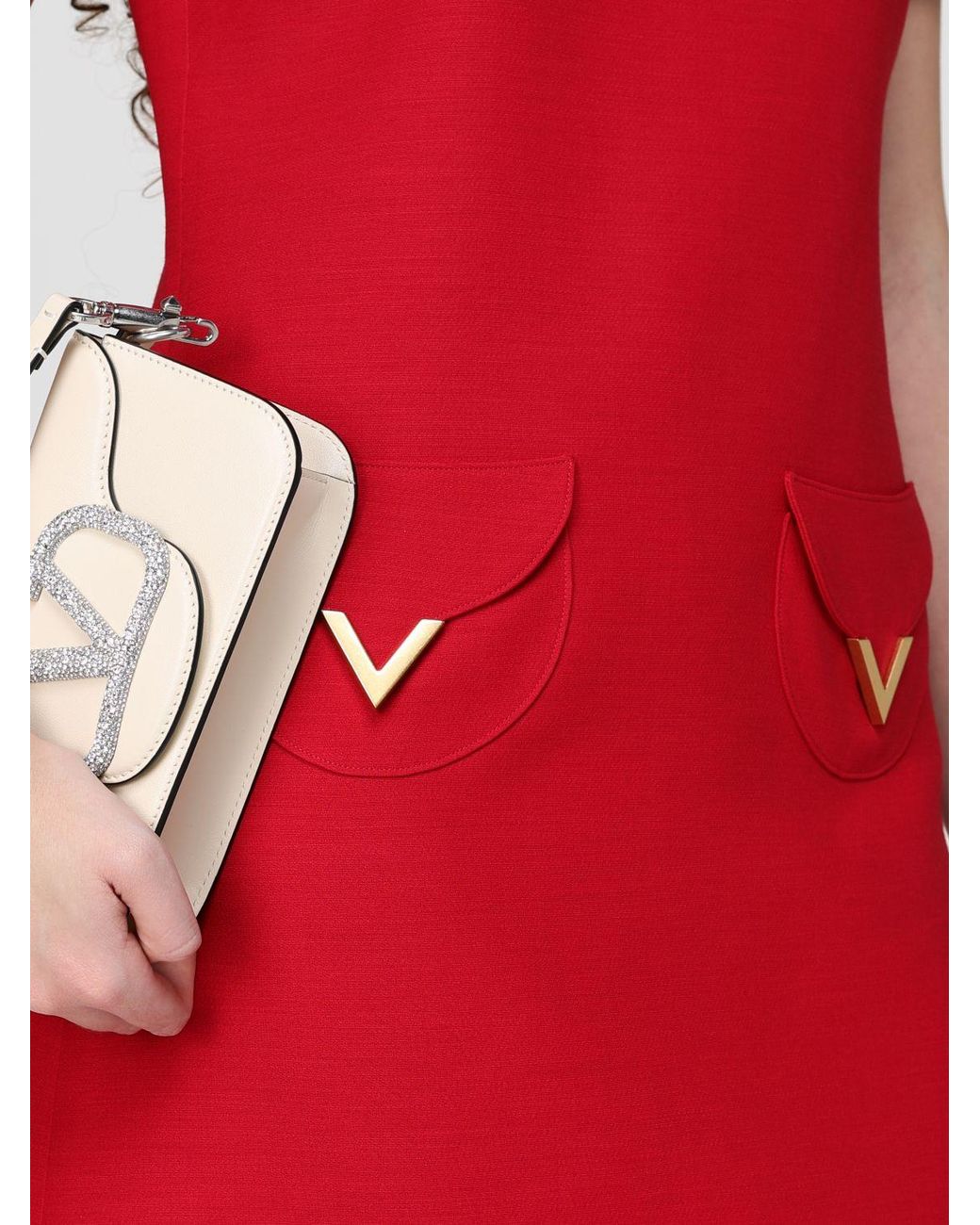 Valentino Red Vlogo Virgin Wool And Silk Mini Dress