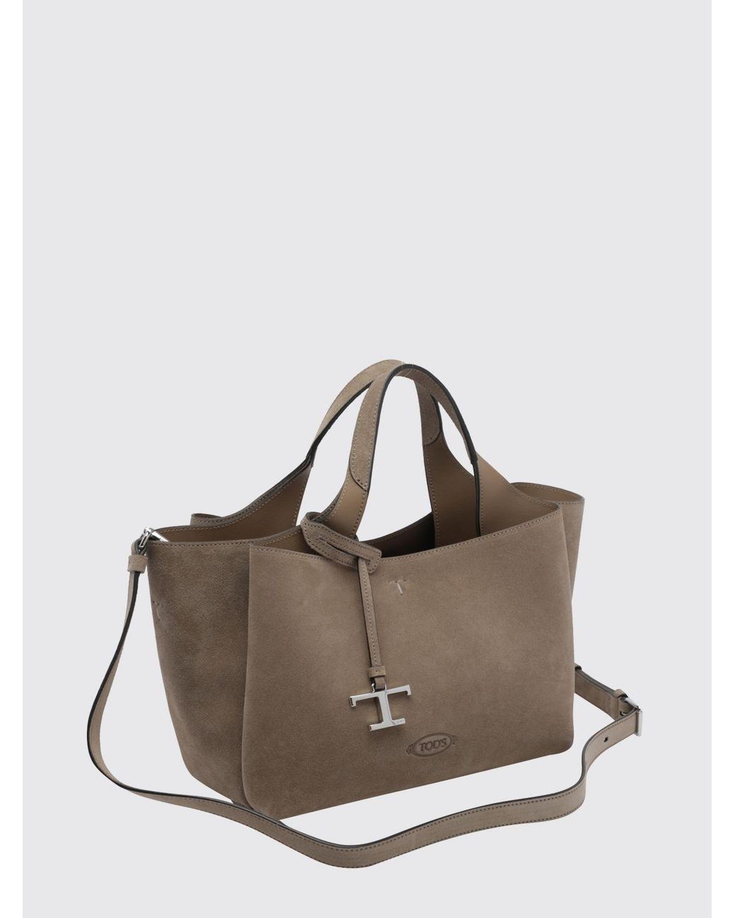 Tod's Brown Suede Calf Leather Handbag With Removable Shoulder Strap And Logo Charm