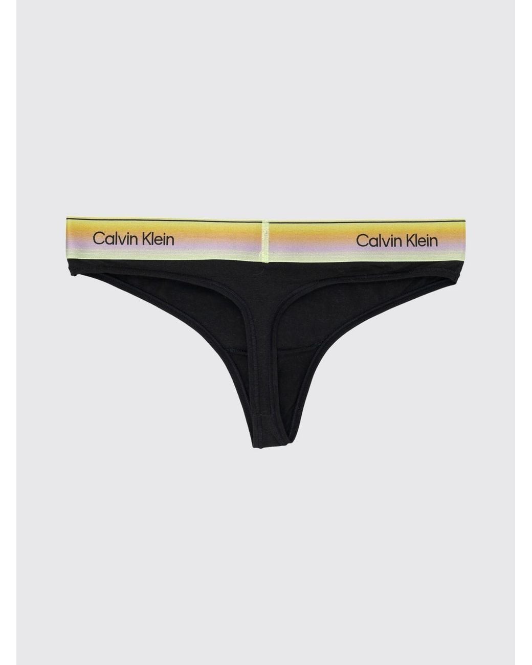 Calvin Klein Black Stretch Cotton And Modal Thong With Jacquard Logo Waistband