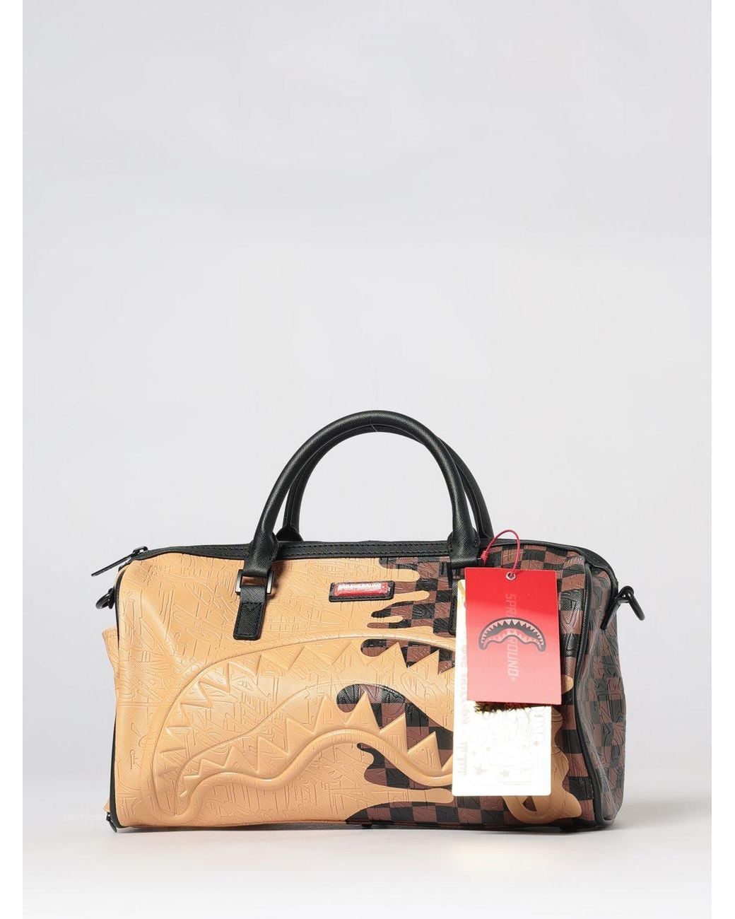 Sprayground Brown Henny Melt Mini Check Print Coated Cotton Duffle Bag for men