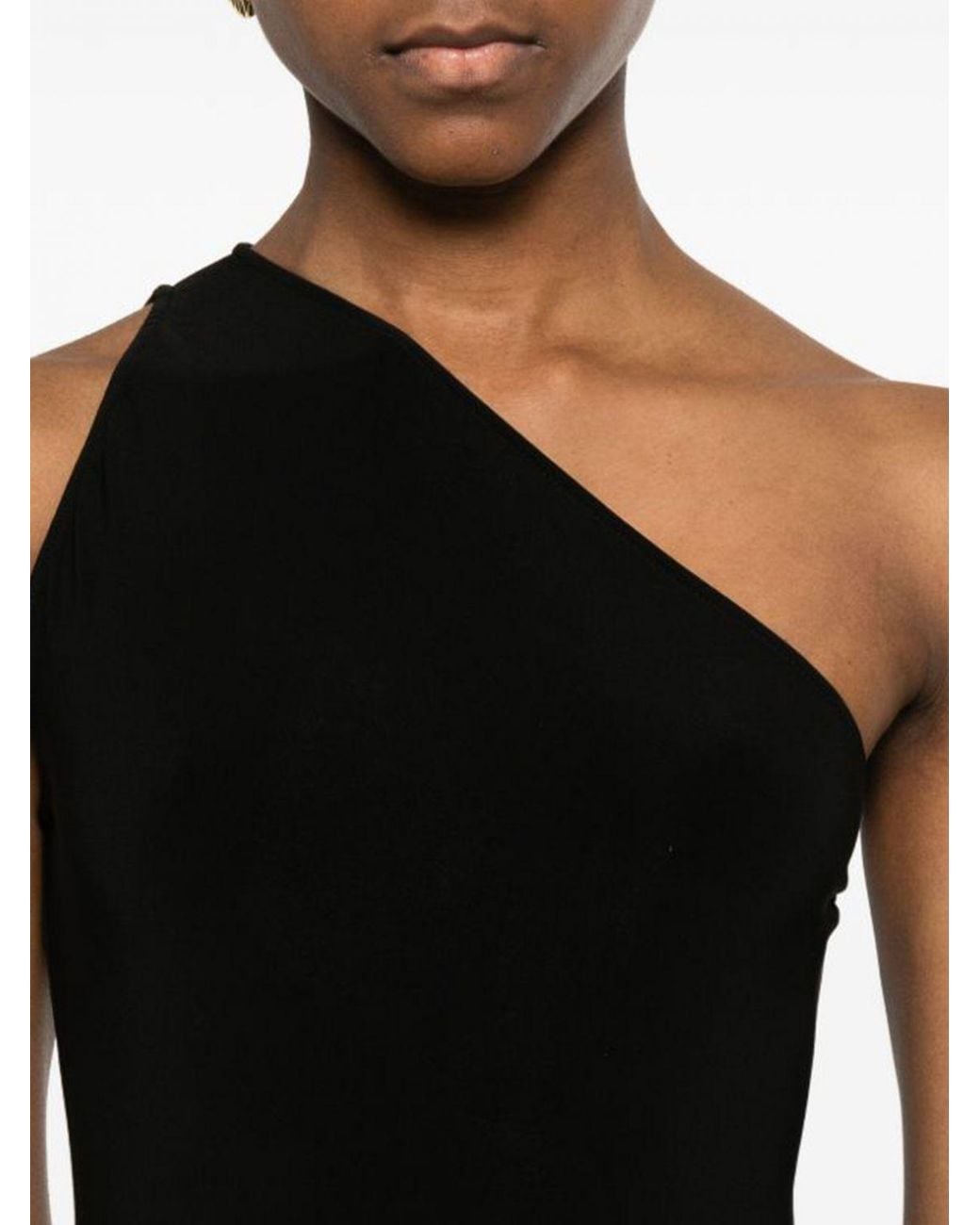 Norma Kamali Black One-Shoulder Long Jersey Sheath Dress With Side Slit By