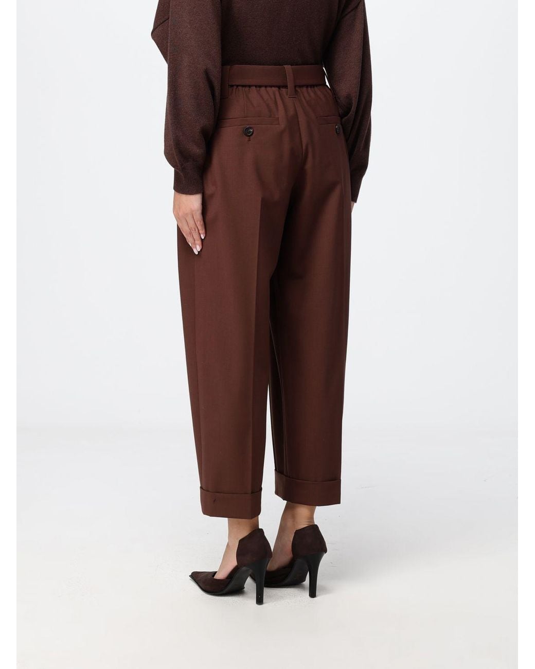 Brunello Cucinelli Brown Cropped Tailored Wool Blend Trousers With Darts