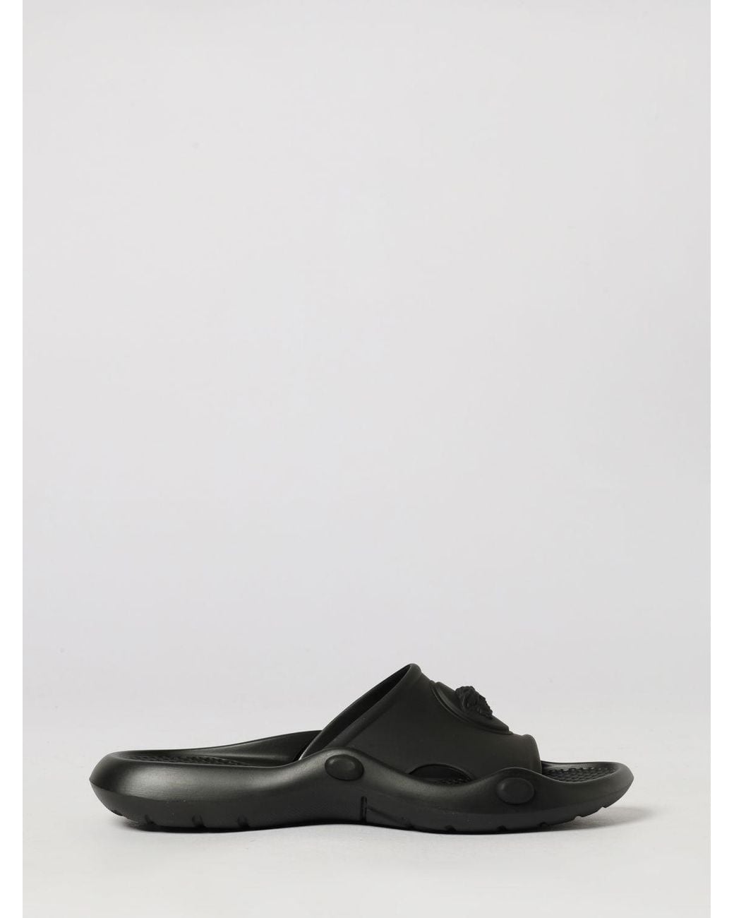 Versace Black Rubber Slide Sandals With Embossed Medusa Logo